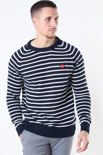 Liam Recycled Cotton Striped Strikke Navy/White