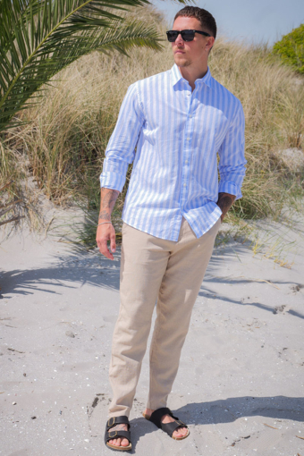 Reg New Linen Shirt LS Cashmere Blue Strupe