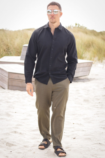 Slim Sun Linen Shirt LS Black
