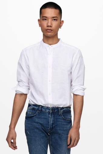 ONSCAIDEN LS SOLID LINEN MAO SHIRT NOOS White