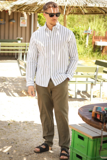 Reg New Linen Shirt LS Desert Sage Stripe