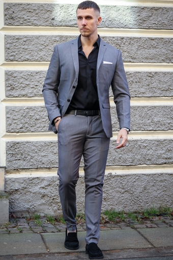 FRANCO SUIT Light Grey Melange SUPER SLIM FIT