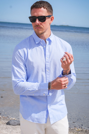 Slim Sun Linen Shirt LS Cashmere Blue / White