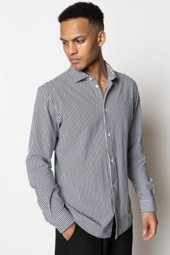 Clean Formal Stretch Stripe Shirt L/S Navy/White Stripe