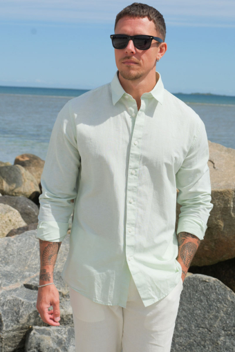 Slim Sun Linen Shirt LS Iceberg Green / White
