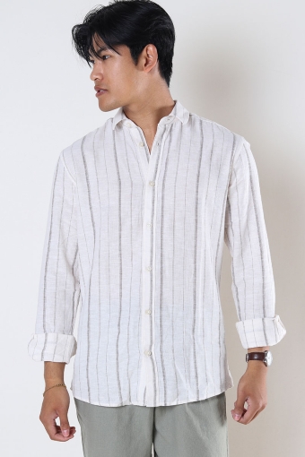 Caiden LS Stripe Linen Shirt Pumice Stone