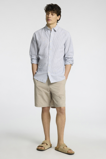 Slim Sun Linen Shirt LS Bright White Thin Stripe