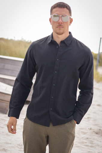 Slim Sun Linen Shirt LS Black