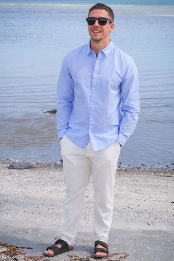 Slim Sun Linen Shirt LS Cashmere Blue / White