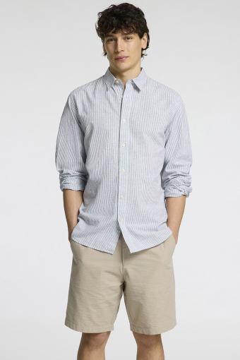 Slim Sun Linen Shirt LS Bright White Thin Stripe