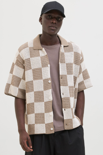 Athletico Loose Fit Crochet Polo Shirt SS Desert Taupe