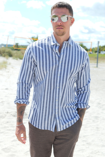 Reg New Linen Shirt LS Sky Captain Stripe